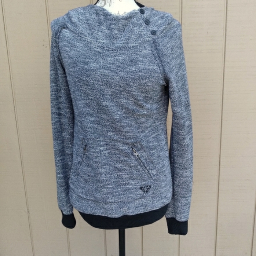 Roxy Hoodie Black And Gray Three Button Shoulder Size Small